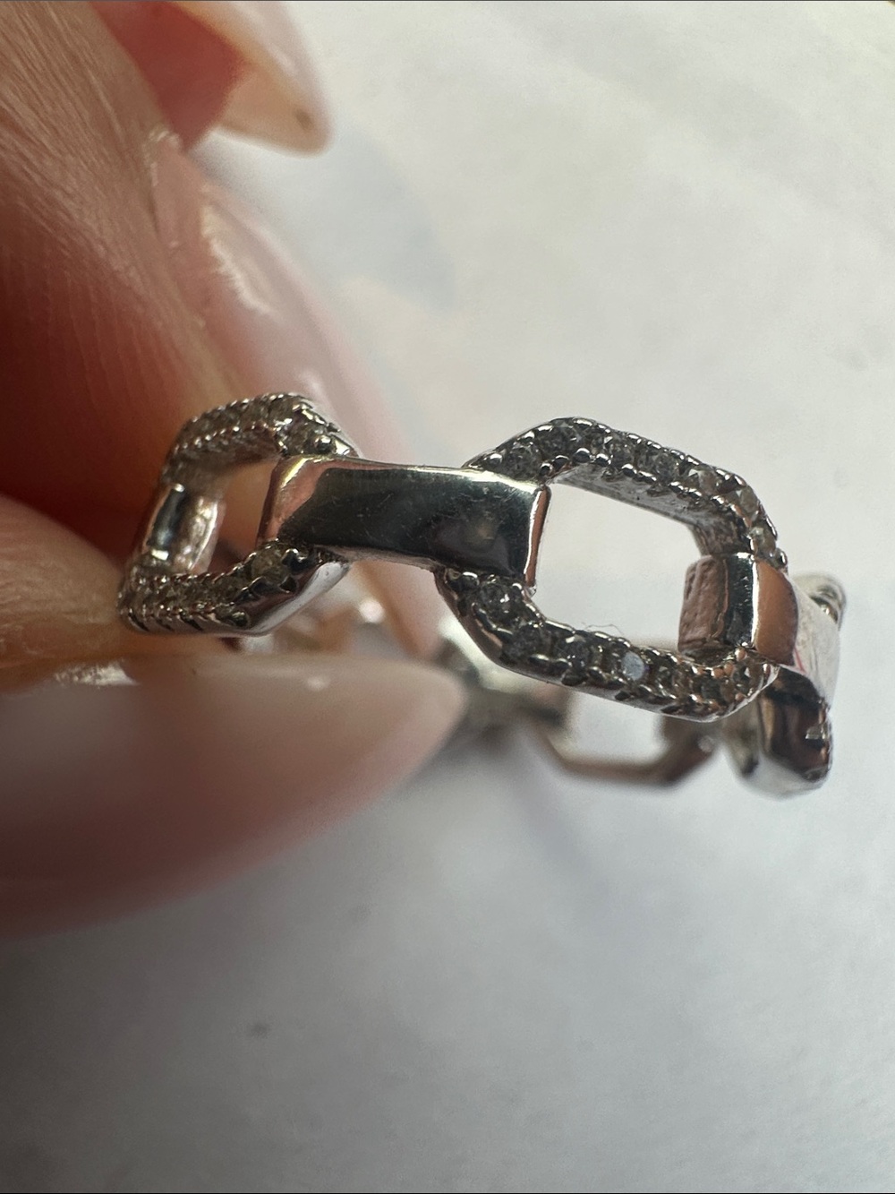 Italian Silver 925 Sterling Silver Link Ring with Pavé Accents 7.5